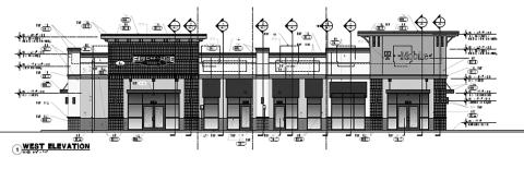 A rendering of the storefront of the multi-tenant building at Suwannee Crossings, a retail development at the Interstate 10 and U.S. Highway 129 interchange in Live Oak. (COURTESY)