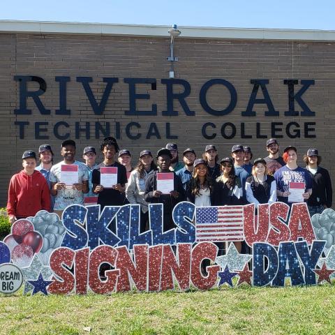 Twenty-three area students took part in the SkillsUSA National Signing Day on Thursday, pledging to continue their career and technical education at RIVEROAK Technical College. (COURTESY)