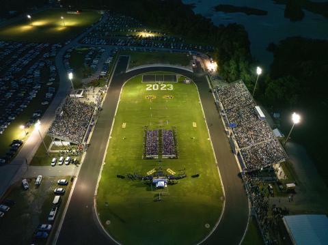 A drone shot of the graduation ceremony held at Tiger Stadium, honoring over 400 Columbia High School students who walked across the stage for their diplomas on Friday. (RAY CARPENTER/Special to the Reporter)