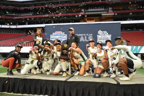 Florida Gateway College celebrates after winning the NJCAA title on Saturday in Atlanta. (COURTESY)