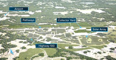 An overhead map shows Florida Power & Light’s Price Creek Solar Energy Center off State Road 100. (COURTESY)