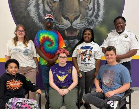 Performing Friday in the finals of Columbia’s Top Talent are Jaleiah Burch (sitting from left), Ashlyn Esposito and AJ Busscher; back row, Caroline Sawyer, Nathaniel Johnson, Shamaria Bowles and event sponsor and founder Ronnie Collins. Not pictured are Kenzoria Pryor and Van Morrison. (COURTESY)