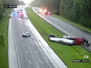 A still image from a surveillance camera on Interstate 75 shows the wreck that led to a day of lane closures and detours. (COURTESY)