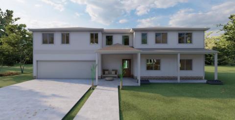 A rendering shows a home built using SusEco’s proprietary components. (COURTESY)
