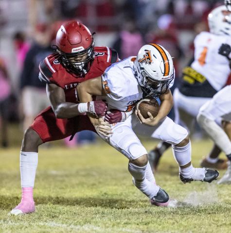 Lafayette defensive end Amarie Fleming makes a tackle against Trenton last season. (FILE)