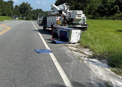 The ATM stolen from the Ameris Bank near the Lake City Mall was left behind the utility truck when suspects fled from authorities Friday. The investigation into the theft continues. (COURTESY LAKE CITY POLICE DEPARTMENT)