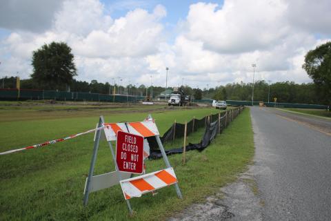 Crews work on a project at Southside Sports Complex to add 90 new parking spots as well as address drainage issues at the recreation complex. (TONY BRITT/Lake City Reporter)