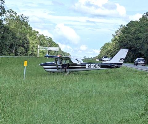 A Cessna plane made an emergency landing in the median along westbound Interstate 10 in western Suwannee County on Friday afternoon. (COURTESY SUWANNEE COUNTY SHERIFF)