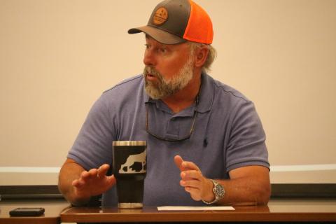 Columbia County Assistant County Manager Kevin Kirby discusses the need for an organized group dealing with regional utilities at a meeting Wednesday. (JAMIE WACHTER/Lake City Reporter)