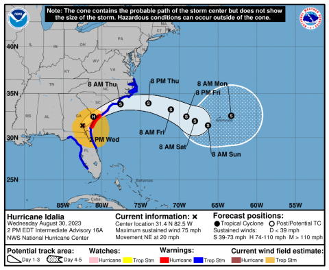 Hurricanes Idalia's track as of the 2 p.m. update. (NATIONAL HURRICANE CENTER)