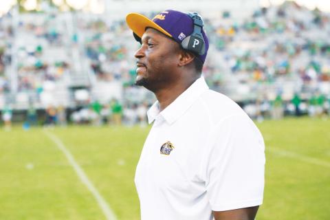 Columbia head coach Brian Allen looks on during Friday’s Preseason Classic against Suwannee. (BRENT KUYKENDALL/Lake City Reporter)
