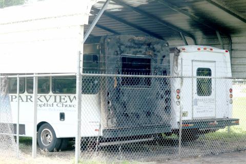 Parkview Baptist Church's two buses were damaged in a fire Wednesday night. (JAMIE WACHTER/Lake City Reporter)