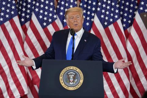 President Donald Trump speaks in the East Room of the White House on Nov. 4, 2020, in Washington. (AP File)