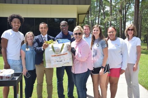 Kathy Hebda, the chancellor of the Florida College System, and Kimberly Reichey, the senior chancellor of the Florida Department of Education, dropped off food and supplies at Florida Gateway College on Thursday. (COURTESY FLORIDA GATEWAY COLLEGE)