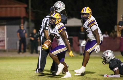 Columbia receiver Zamarion Jones (10) reacts after scoring a touchdown against Madison County last Friday. (BRENT KUYKENDALL/Lake City Reporter)