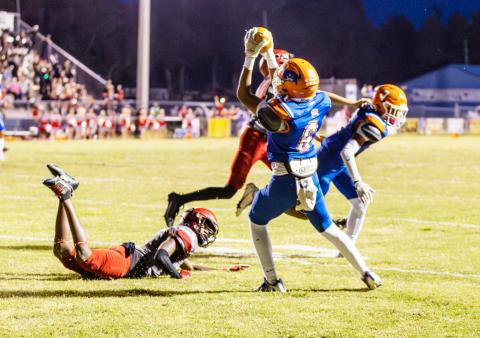 Branford receiver Damian Herrera catches a touchdown against Lafayette on Sept. 29. (JACK HOWDESHELL/Special to the Reporter)