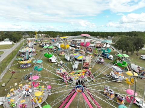 The midway is set up at the Florida Gateway Fairgrounds awaiting Friday’s open to the 69th annual Florida Gateway Fair. The fair is slated to run through Nov. 5. (RAY CARPENTER/Special to the Reporter)