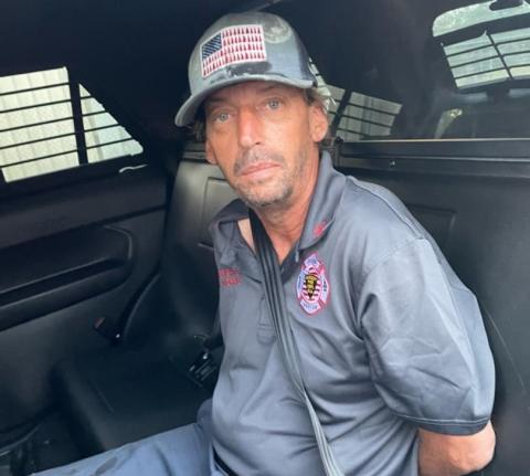 Stephen Bullard was arrested Monday wearing a Lake City firefighter’s uniform shirt that he had stolen from a vehicle that morning. (COURTESY)