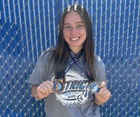 Suwannee swimmer Raegan Conklin placed second in the 50 freestyle and third in the 100 freestyle at the District 3-2A meet on Thursday. (COURTESY)