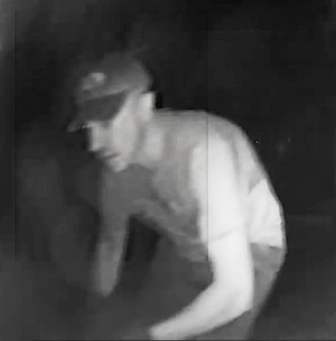A suspect, shown in video surveillance from a semi-tractor that had its tires punctured, has resumed his criminal mischief on parked trucks the past few weeks. (COURTESY)