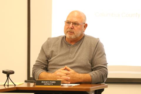 Columbia County Commissioner Rocky Ford speaks during Wednesday’s joint meeting. (JAMIE WACHTER/Lake City Reporter)