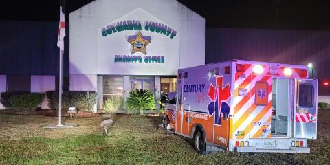 A pursuit involving a stolen ambulance late Saturday night ended at the front entrance to the Columbia County Sheriff's Office operations center. (COURTESY COLUMBIA COUNTY SHERIFF'S OFFICE)