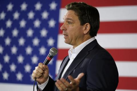 Republican presidential candidate Florida Gov. Ron DeSantis speaks during a meet and greet on Dec. 7 in Cedar Rapids, Iowa. (CHARLIE NEIBERGALL/Associated Press)