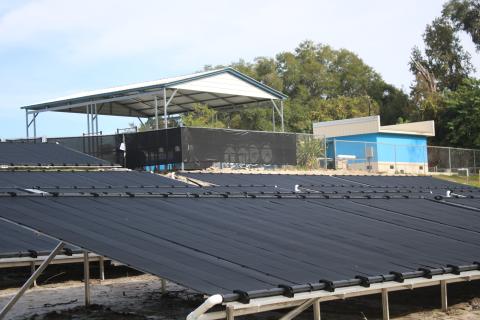 The solar panels at the Jared Allison Aquatic Complex to heat the pool are in place and starting the process to warm up the water. (TONY BRITT/Lake City Reporter)