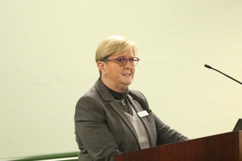 Christy Noe, the president and CEO of Collaborative Educational Network, provided the Florida Gateway College Board of Trustees with an update on the application for its proposed charter school on Thursday, which raised questions. (JAMIE WACHTER/Lake City Reporter)