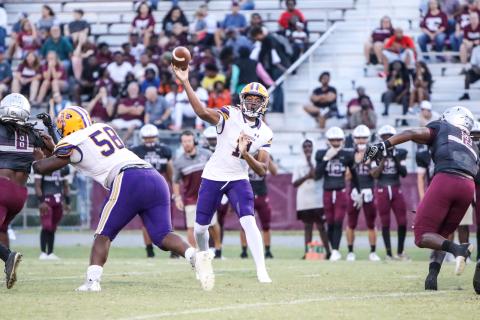 Former Columbia quarterback Zack Paulk throws a pass against Madison County on Sept. 15, 2023. (BRENT KUYKENDALL/Lake City Reporter)