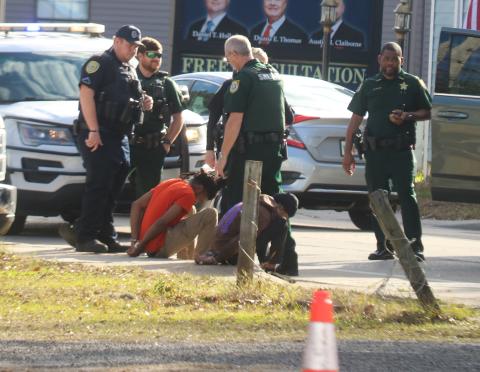 Two individuals are detained following the crash Wednesday afternoon. A suspect was taken into custody but their name was not released Wednesday. (TONY BRITT/Lake City Reporter)