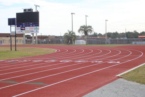 The Columbia High School track resurfacing was completed late last month. However a new issue has surfaced: birds flocking to the track and leaving their droppings behind. (TONY BRITT/Lake City Reporter)