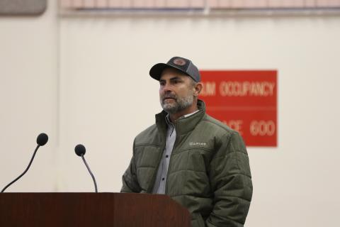 Anthony Davis, a Lake City Fire Department employee, told the Columbia County Commission on Thursday that it needed to improve emergency medical services in the county after researching the increase in delayed responses over the past few years. (MORGAN MCMULLEN/Lake City Reporter)