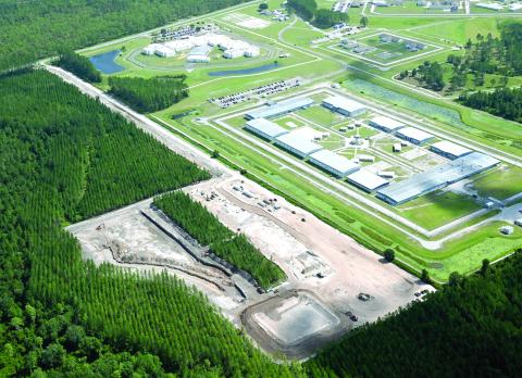 The wastewater treatment plant at the North Florida Mega Industrial Park, currently under construction and seen in a photo from last fall, was funded in part by the Florida Job Growth Grant. (COURTESY COLUMBIA COUNTY)
