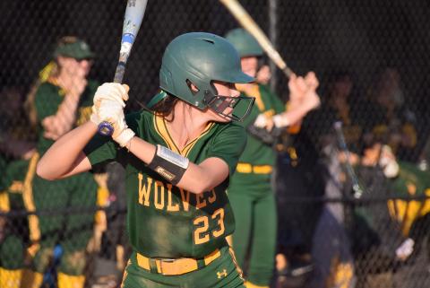 FGC’s Karis Smith readies for a pitch from East Georgia State College in the second game of a doubleheader on Feb. 3. The Timberwolves won 5-2 to kick off a 5-game win streak. (COURTESY OF FGC)