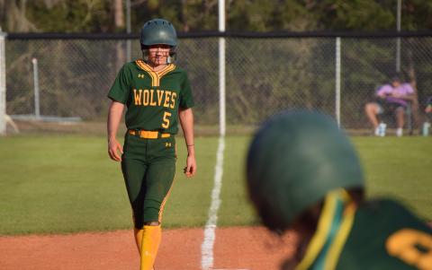 FGC's Mackenzie Peters takes a lead off third base against East Georgia State College on Feb. 3. (COURTESY OF FGC)