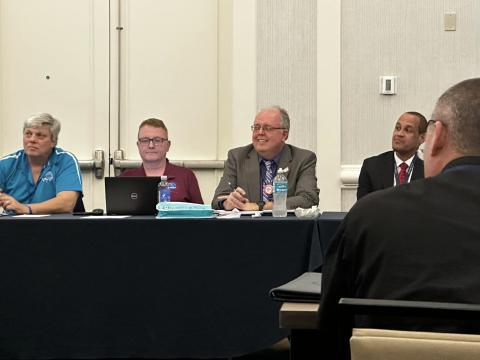 Columbia County Emergency Management Director Shayne Morgan (second from right) listens during a panel discussion at the 2024 Florida Emergency Preparedness Association conference. (COURTESY)