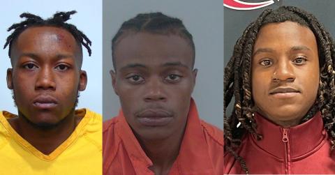 Jeremiah Gibson (left) was captured Saturday following a manhunt after a Jiffy Food Store in Live Oak was robbed. Calvin Souter Jr. (middle) was arrested Sunday in Lake City for a different firearm incident but is also suspected in armed robberies, as is Demoundre Evans (right), who is still at large and is considered armed and dangerous. (COURTESY)