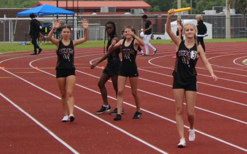  Kensi Shaw, Mariah Newman-Ross, Melanie Gordon and Abigail Candler won the girls 4x800 relay at the Tiger Open on Saturday. (COURTESY)