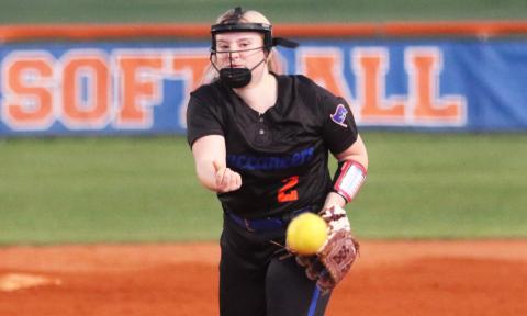 Branford pitcher Laila Arnold winds up to pitch against Columbia on Tuesday. (MORGAN MCMULLEN/Lake City Reporter)