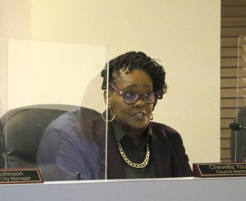 Councilwoman Chevella Young speaks during Monday’s meeting. (MORGAN MCMULLEN/Lake City Reporter)
