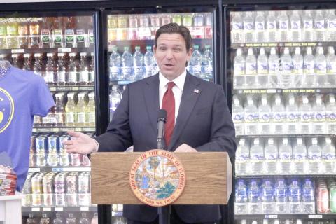 Gov. Ron DeSantis awarded more than $60 million in funding to rural North Florida counties, including a handful of awards to Suwannee County, during a press conference Thursday morning at the Busy Bee Travel Center in Live Oak. (JAMIE WACHTER/Lake City Reporter)