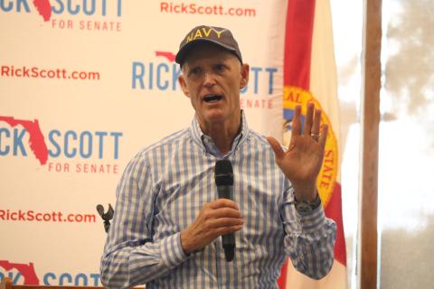 U.S. Sen. Rick Scott, speaking at an event in White Springs last August, will be one of the two keynote speakers May 10 at the Columbia County Republican Party’s ‘Boots and BBQ’ fundraiser. (FILE)