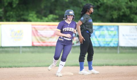 Columbia pitcher Kinley King rounds second base during Wednesday’s game against Riverside. (BRENT KUYKENDALL/Lake City Reporter)