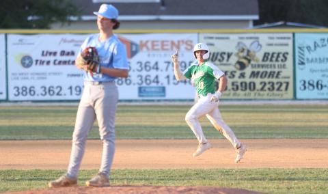 Suwannee’s Grayson Bonds celebrates heading to third base after hitting a home run against Chiefland on Friday. (PAUL BUCHANAN/Special to the Reporter)