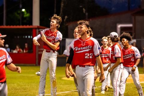 Lafayette's baseball team celebrates after defeating Madison County on a walk-off balk in Tuesday's Region 3-1A semifinal.