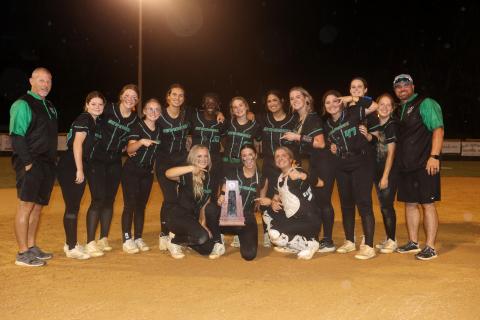 The Suwannee Bulldogs pose with the District 2-3A championship trophy after defeating Florida High 4-1 on Thursday. (PAUL BUCHANAN/Special to the Reporter)