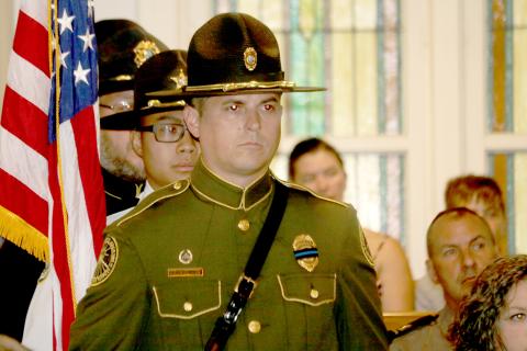 The honor guard stands at attention at last year’s Lake City-Columbia County Annual Public Safety Memorial service. This year is the 20th annual event honoring fallen first responders. (FILE)
