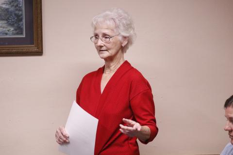 Delores Walker pleads with the Mayo Town Council for help dealing with dangerous dogs in the town during the council’s Monday night meeting. A dog bit Walker’s great-granddaughter several weeks ago. (JAMIE WACHTER/Lake City Reporter)