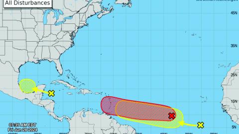 On Friday, the hurricane center started tracking a second tropical wave right behind the first one. (NATIONAL HURRICANE CENTER)